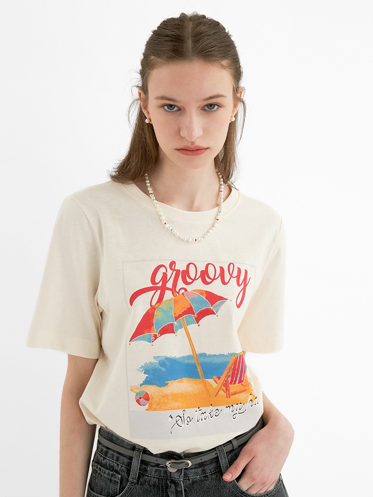 해변 프린트 티셔츠 OW2ME2920